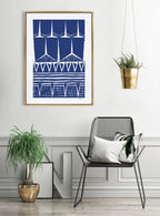 Sylvie Modern Tribal Block Print Indigo Framed Canvas by Statement Goods