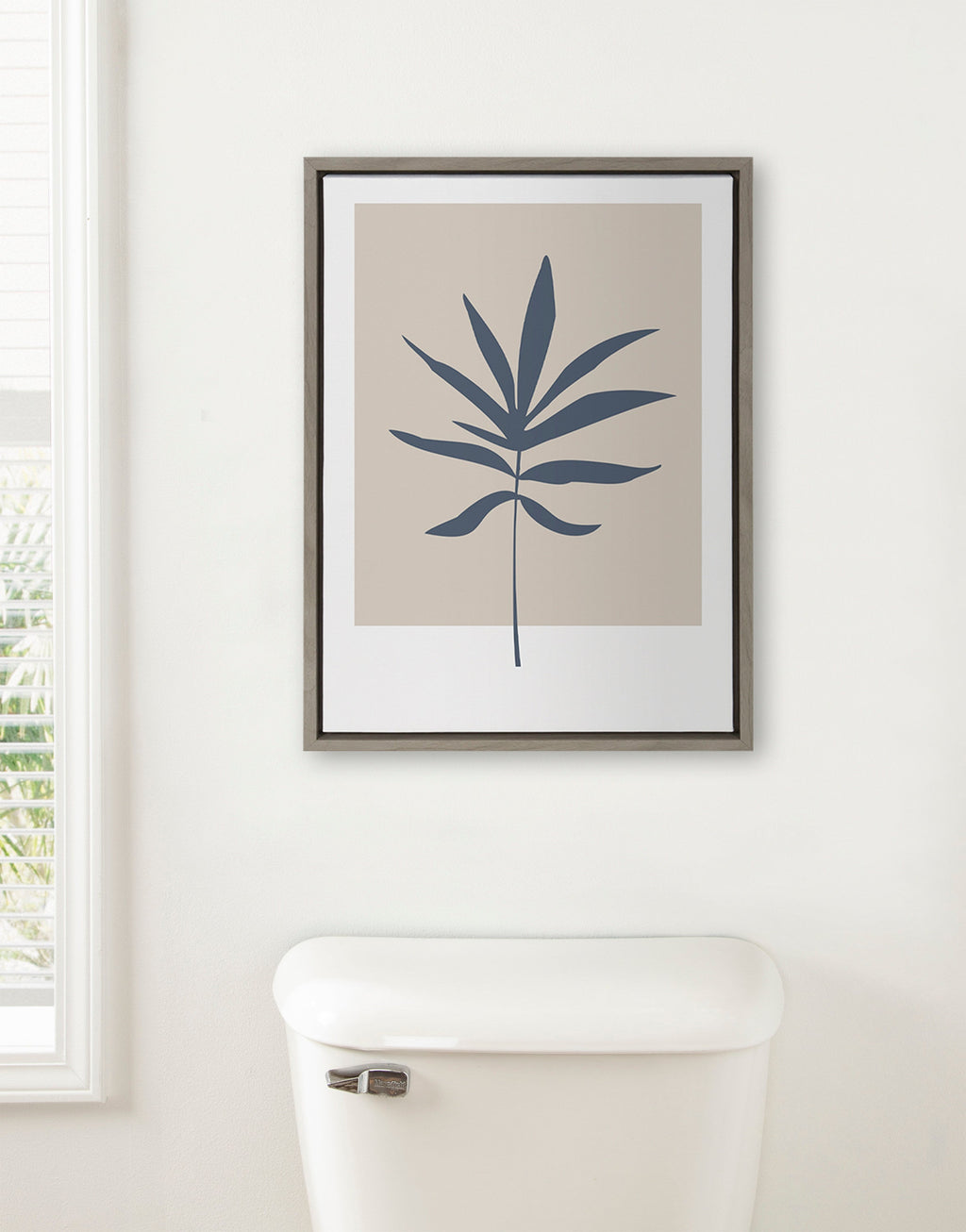 Sylvie Muted Tan and Blue Colorblock Botanical Leaf Framed Canvas by The Creative Bunch Studio