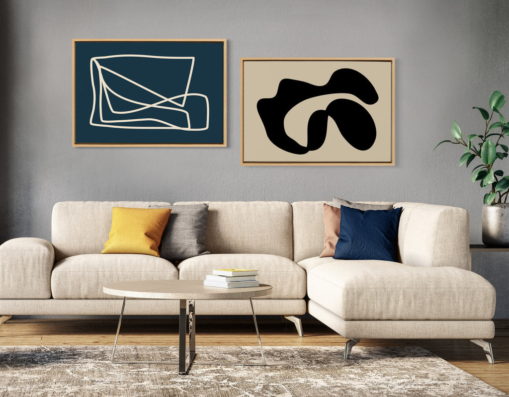 Sylvie Abstract Lines in Blue Framed Canvas by Apricot and Birch