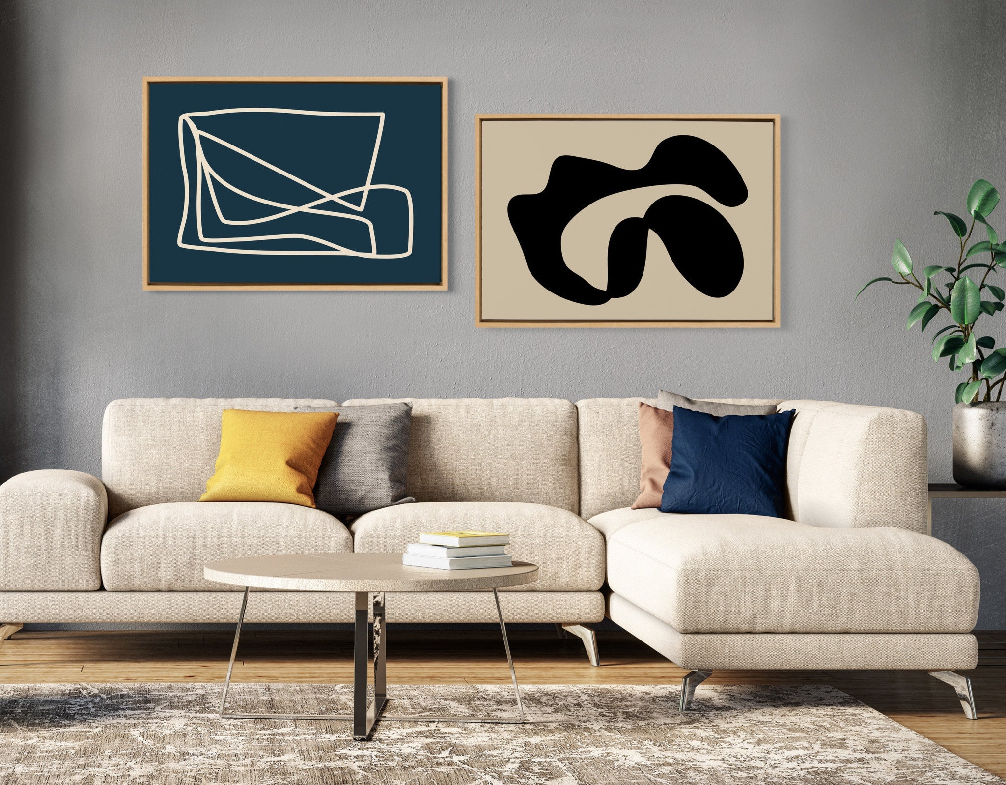 Sylvie Abstract Lines in Blue Framed Canvas by Apricot and Birch
