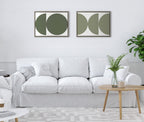 Sylvie Earthy Boho Geometric 1 Olive Green and Earthy Boho Geometric 2 Sage Green Framed Canvas by The Creative Bunch Studio