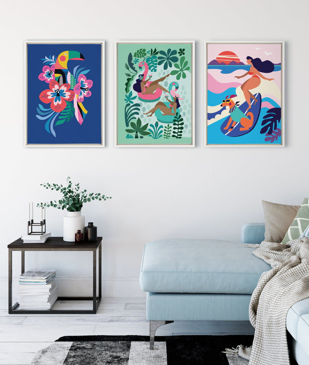 Sylvie Mid Century Modern Girl Friends Framed Canvas by Rachel Lee of My Dream Wall