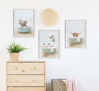 Sylvie Beaded Penguins in Cottage Bath Framed Canvas by Amy Peterson
