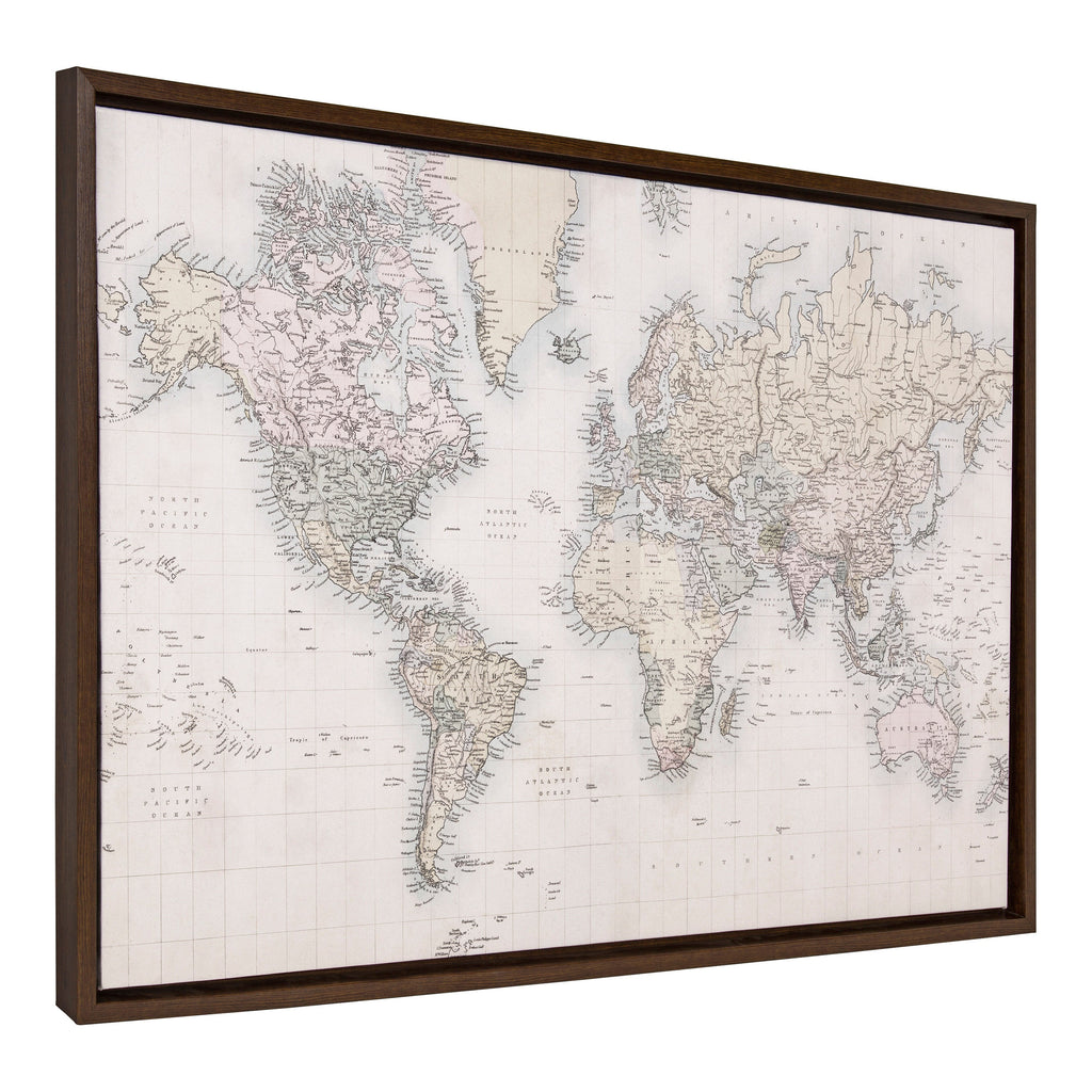 Sylvie Vintage World Map Framed Canvas by The Creative Bunch Studio