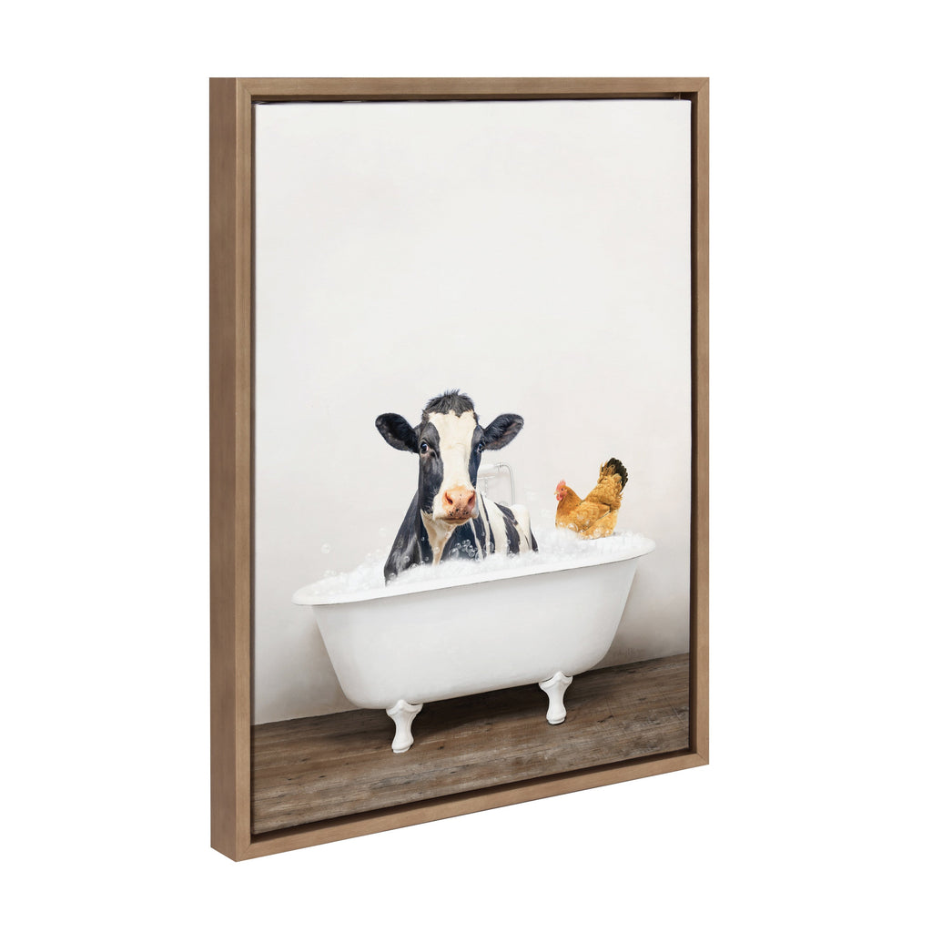 Sylvie Cow and Chicken in Rustic Bath Framed Canvas by Amy Peterson Art Studio