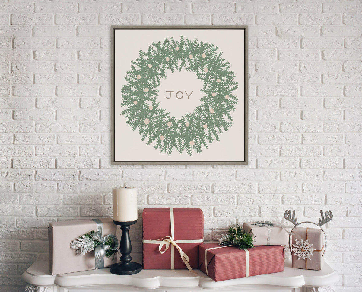 Sylvie Joy Wreath Green Framed Canvas by Hannah Beisang
