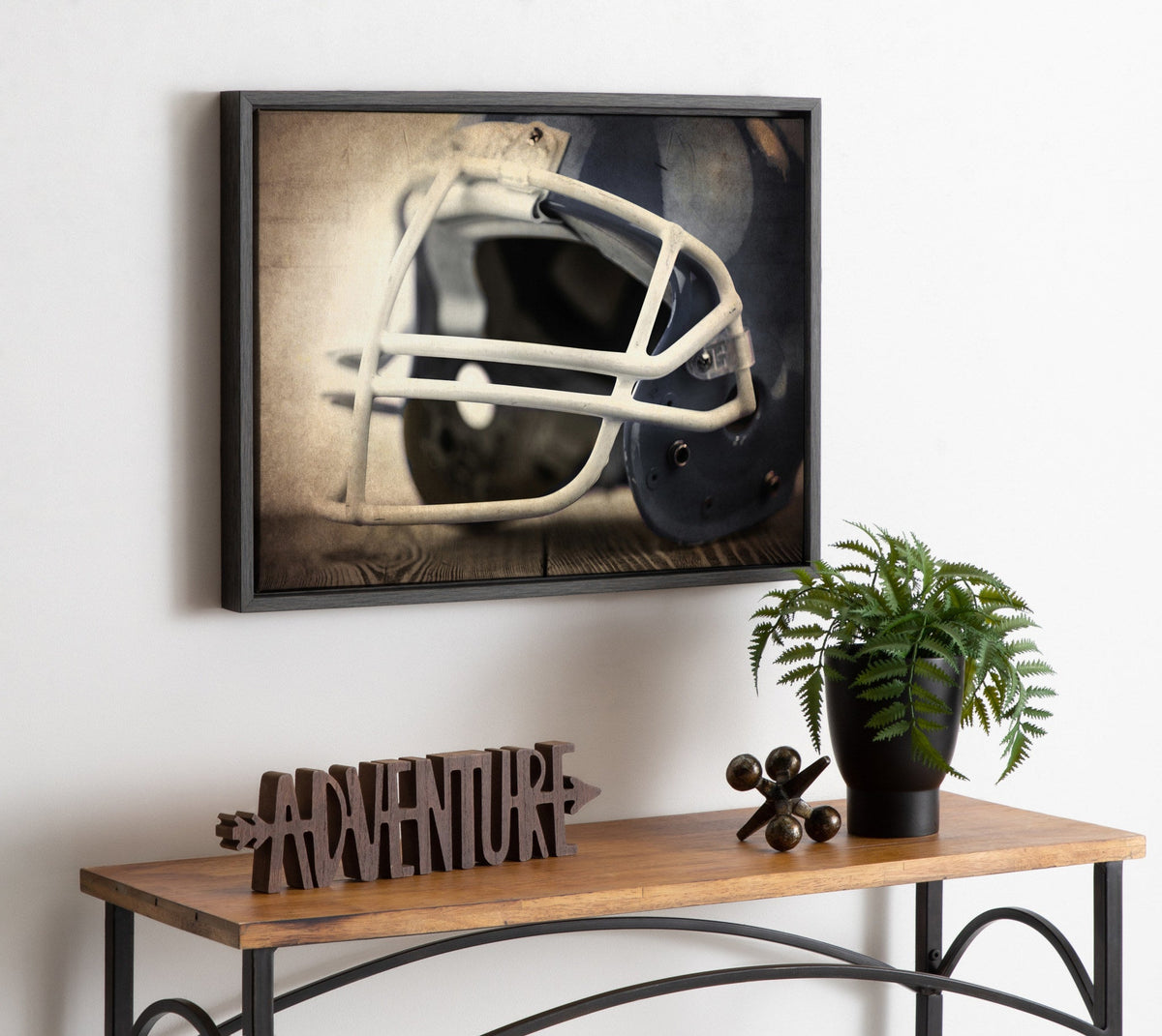 Sylvie Football Helmet Framed Canvas by Shawn St. Peter