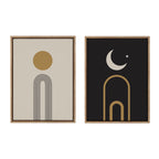 Sylvie Boho Minimalist Sunrise Rainbow and Boho Minimalist Moon Arches Framed Canvas Art Set by The Creative Bunch Studio