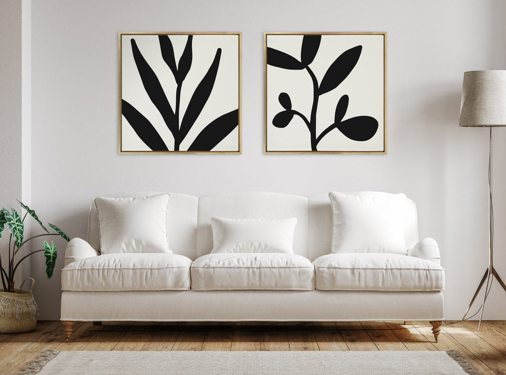 Sylvie Modern Botanical Neutral Abstract 2 Framed Canvas by The Creative Bunch Studio