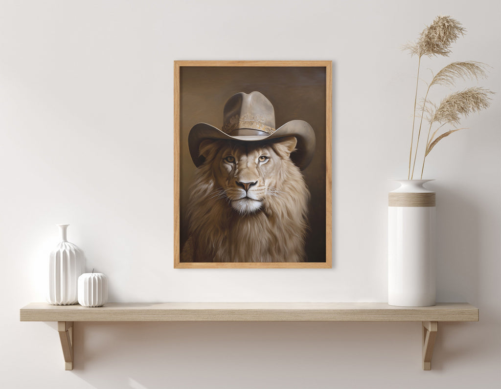 Gallery Lion Wearing a Western Cowboy Hat Print by The Creative Bunch Studio