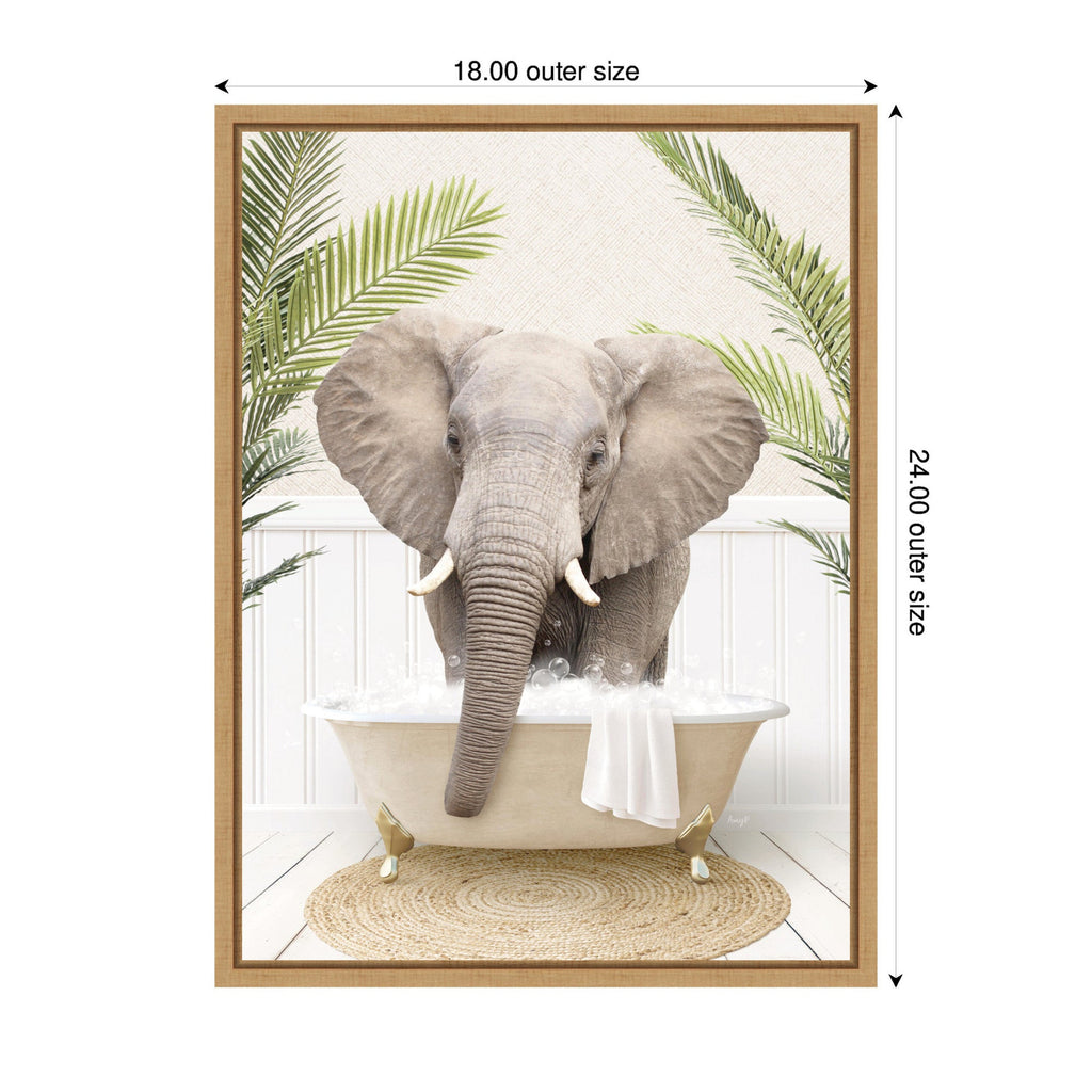 Sylvie Elephant Front Palm Bathtub Framed Canvas by Amy Peterson