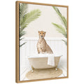 Sylvie Cheetah in Palms Bath Framed Canvas by Amy Peterson