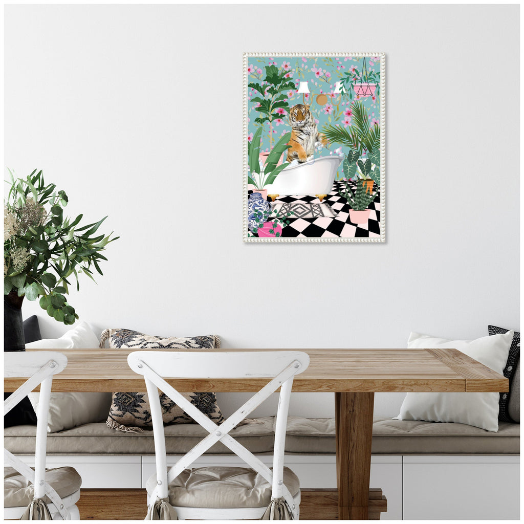 Sylvie Beaded Maximalist Tiger Bath Framed Canvas by Honey Island Studio