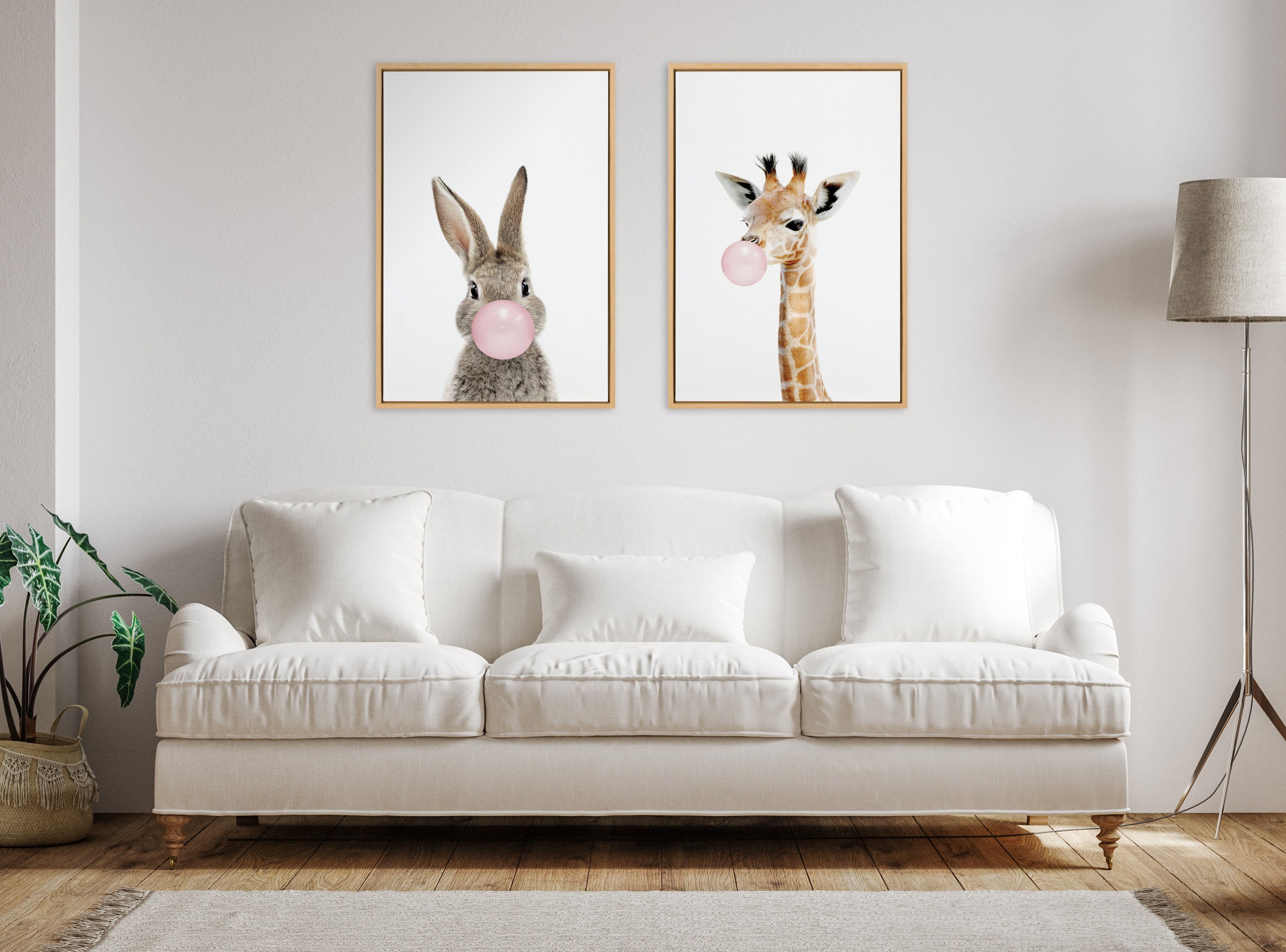 Sylvie Bubble Gum Giraffe Framed Canvas by Amy Peterson Art Studio