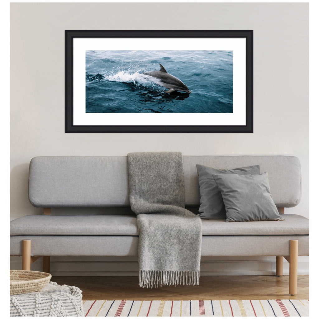 Framed Art Dolphin Skipping along in the Ocean Panel by Michael Schauer