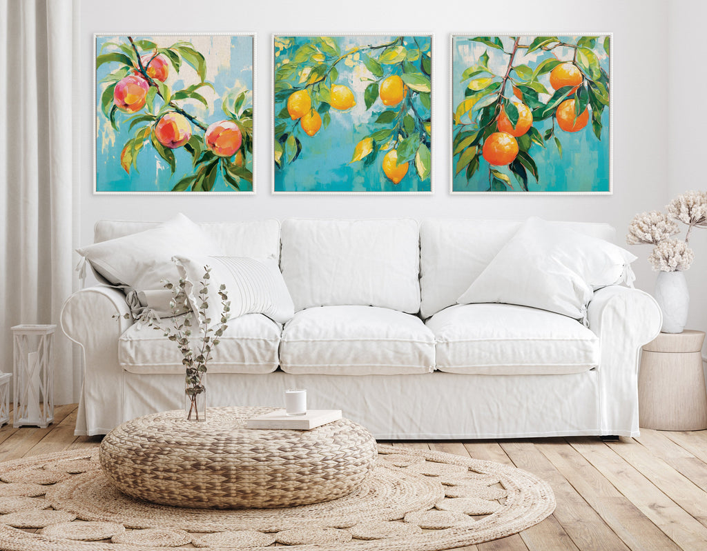 Sylvie Beaded Orange Tree Framed Canvas by The Creative Bunch Studio