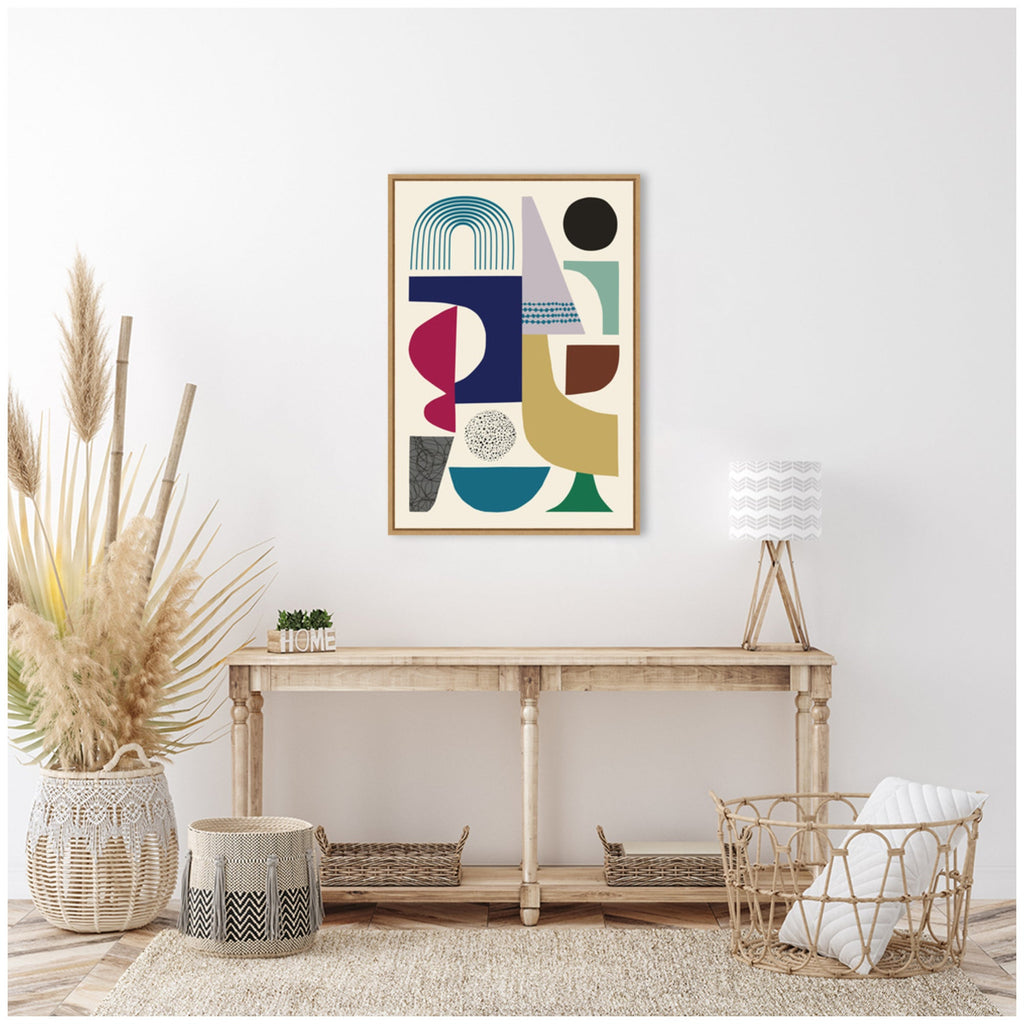 Sylvie MCM Retro Abstract Pattern Rainbow Framed Canvas by Rachel Lee