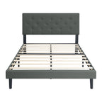 Modern Upholstered Platform Bed Frame With Button Tufted Fabric Headboard