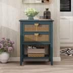 2 Drawer Side Table, Natural Rattan