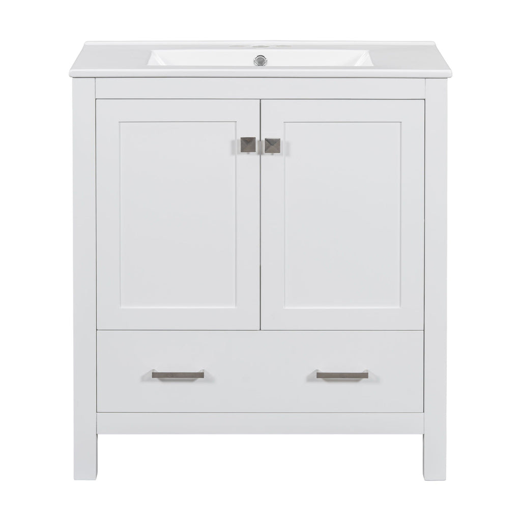 Bathroom Vanity With Single Sink, Combo Cabinet Undermount Sink, Bathroom Storage Cabinet With Two Doors And A Drawer, Soft Closing, Multifunctional Storage, Solid Wood Frame