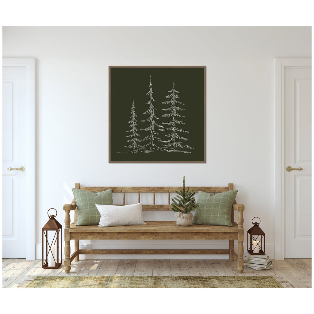 Sylvie Framed Canvas Minimalist Evergreen Trees Sketch Green by The Creative Bunch Studio