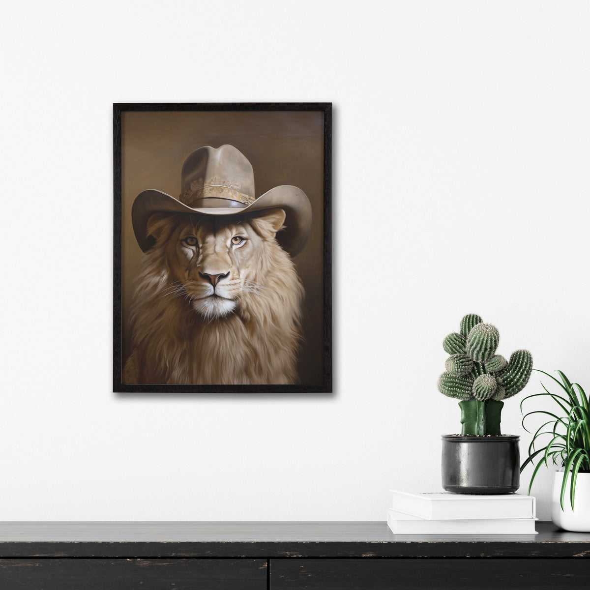 Gallery Lion Wearing a Western Cowboy Hat Print by The Creative Bunch Studio