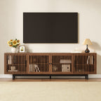 TV Stand For TVs, Entertainment Center With Closed Storage & Cable Management, Soft Closing Hinges - Walnut