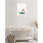 Sylvie Tiger in Teal Bathtub on Colored Tile Framed Canvas by Amy Peterson
