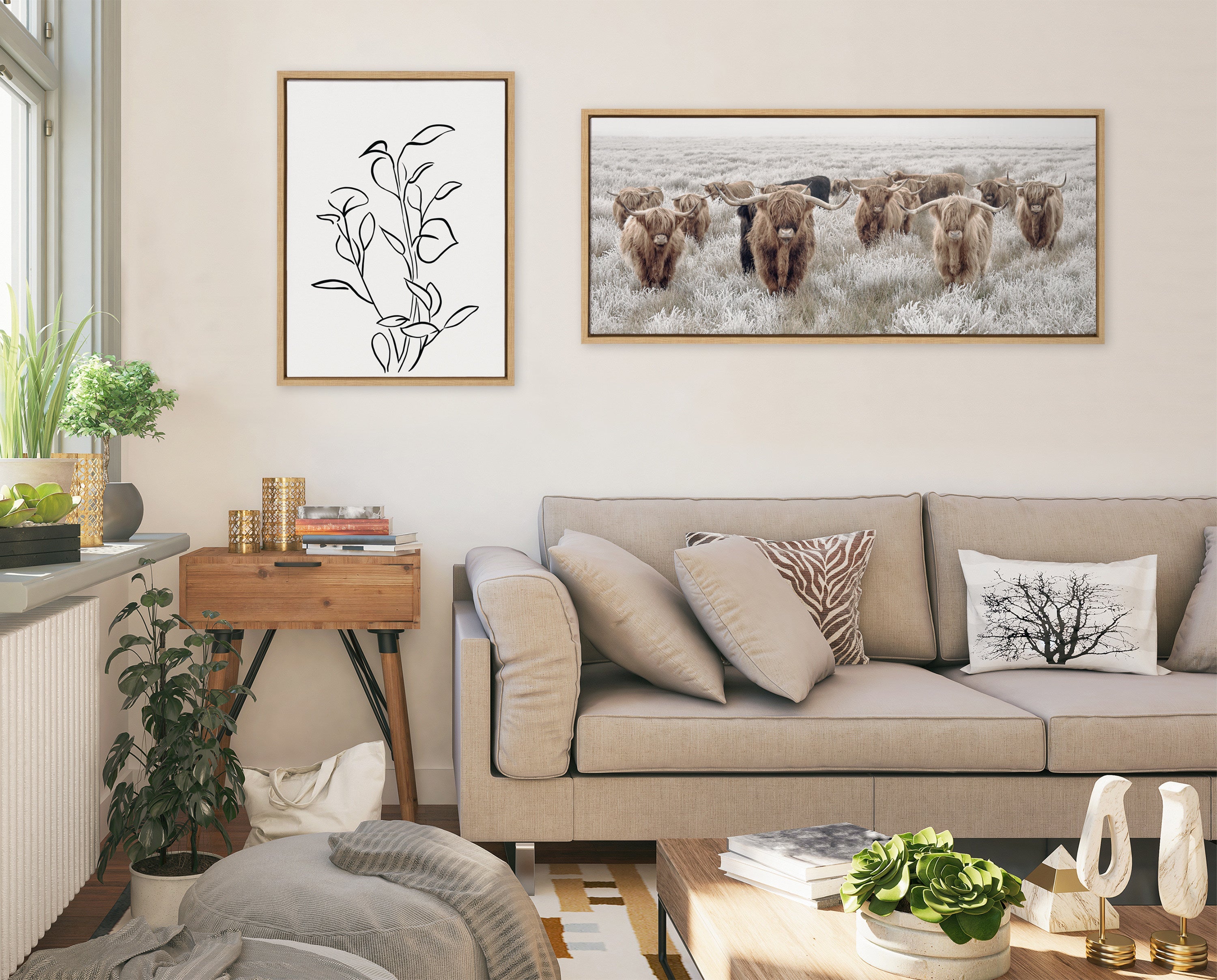 Sylvie Herd of Highland Cows Color Framed Canvas by The Creative Bunch Studio