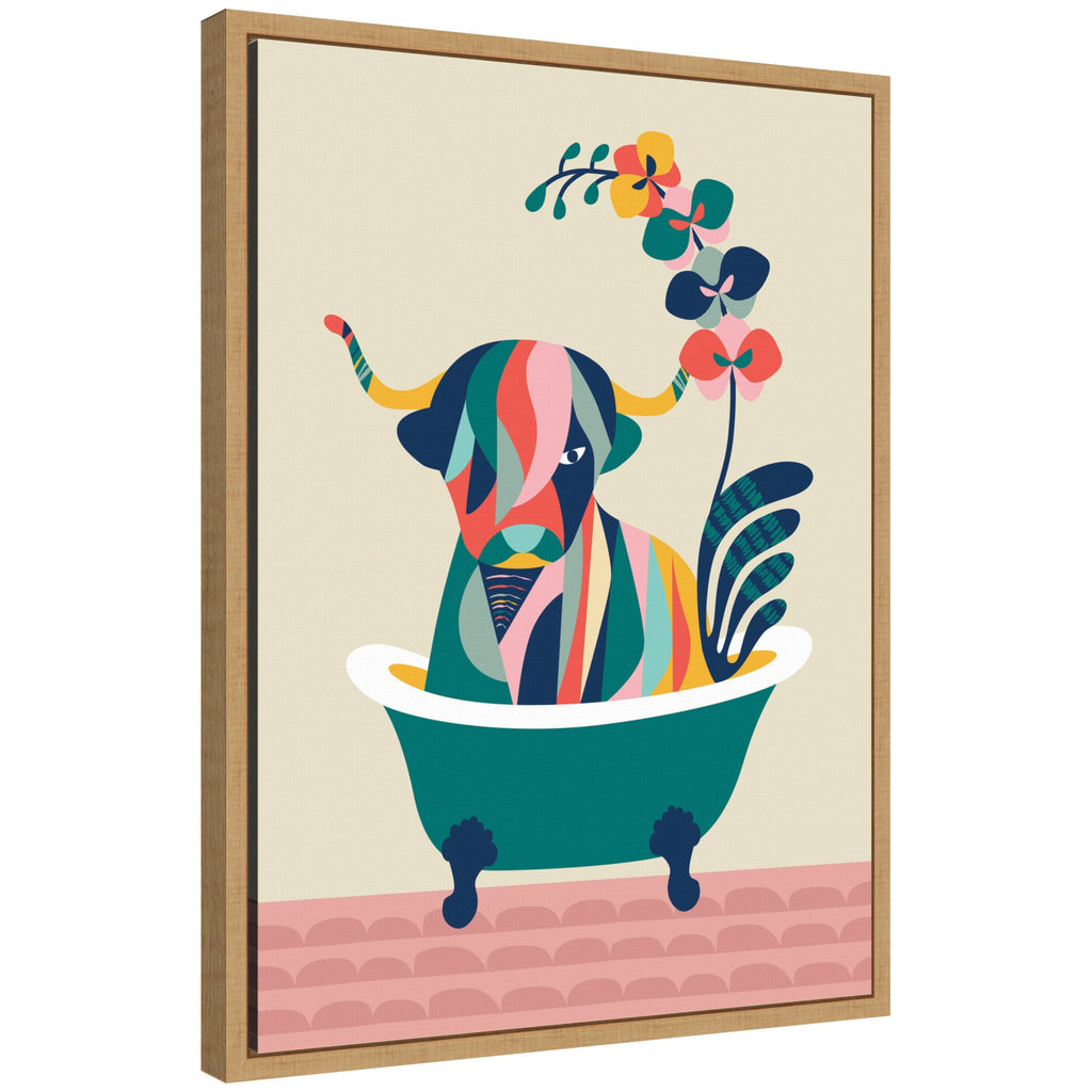 Sylvie MCM Cow in Bathtub Framed Canvas by Rachel Lee