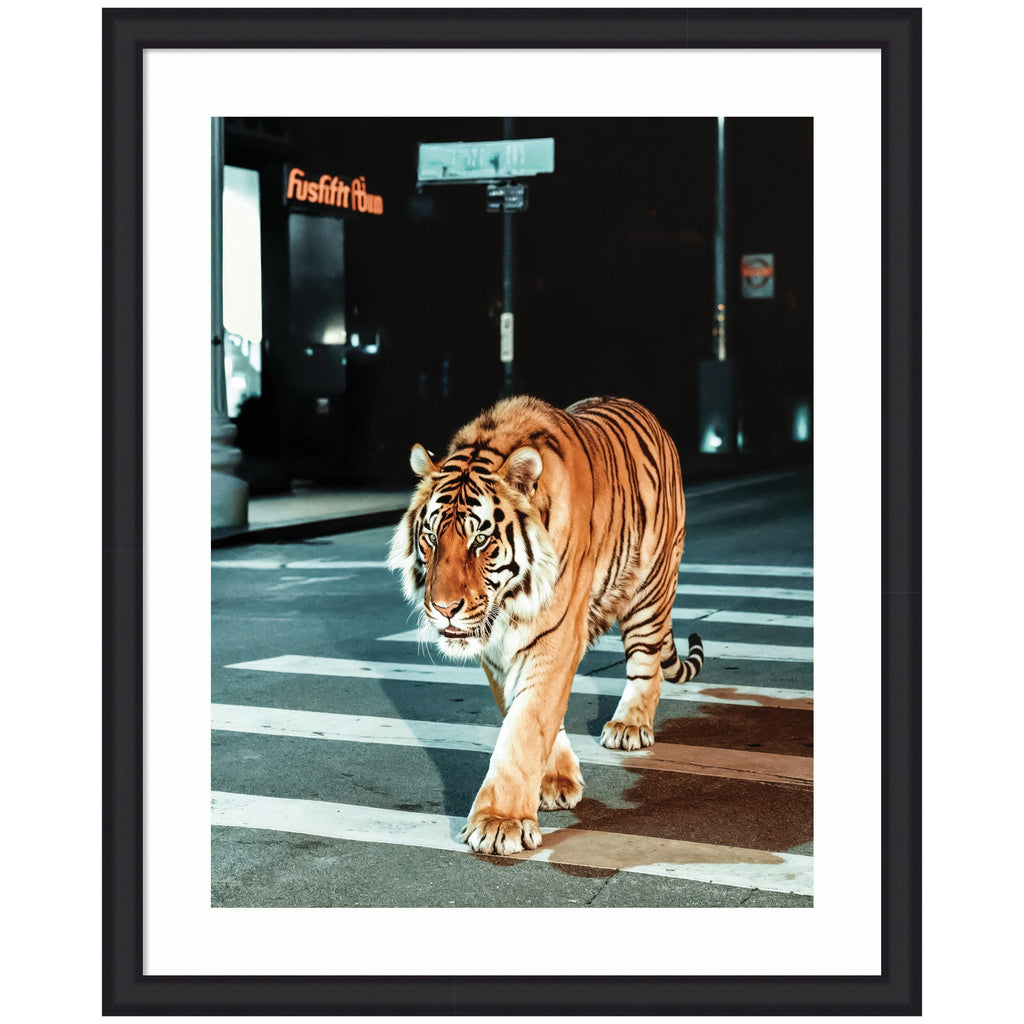 Framed Art Tiger in the City at Night 2 by Michael Schauer