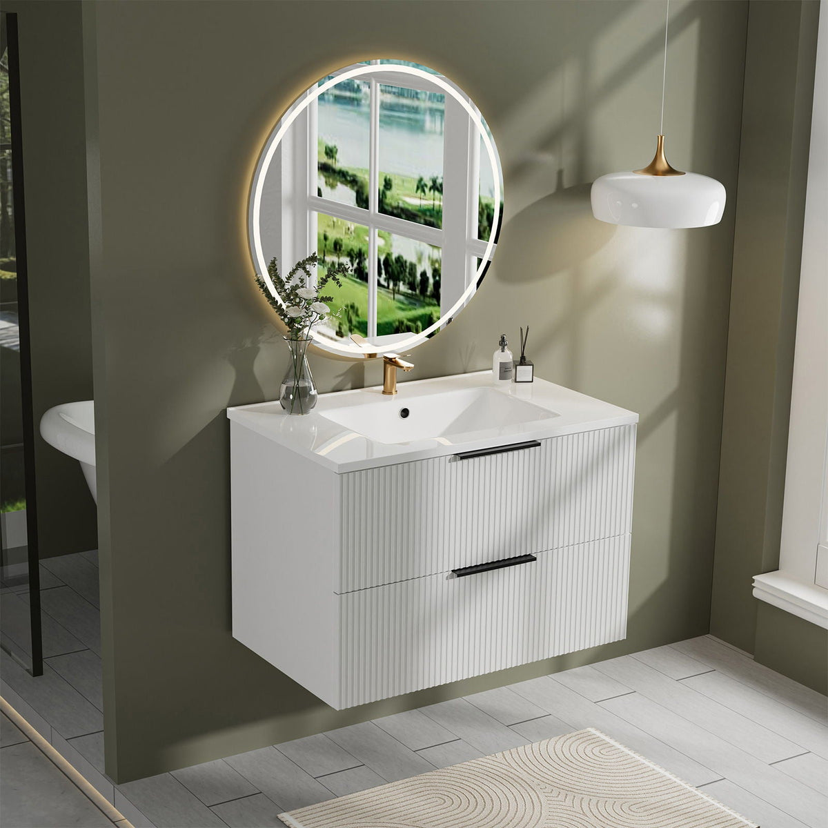 Modern Wall Mounted Floating Bathroom Vanity With Sink And Drawers