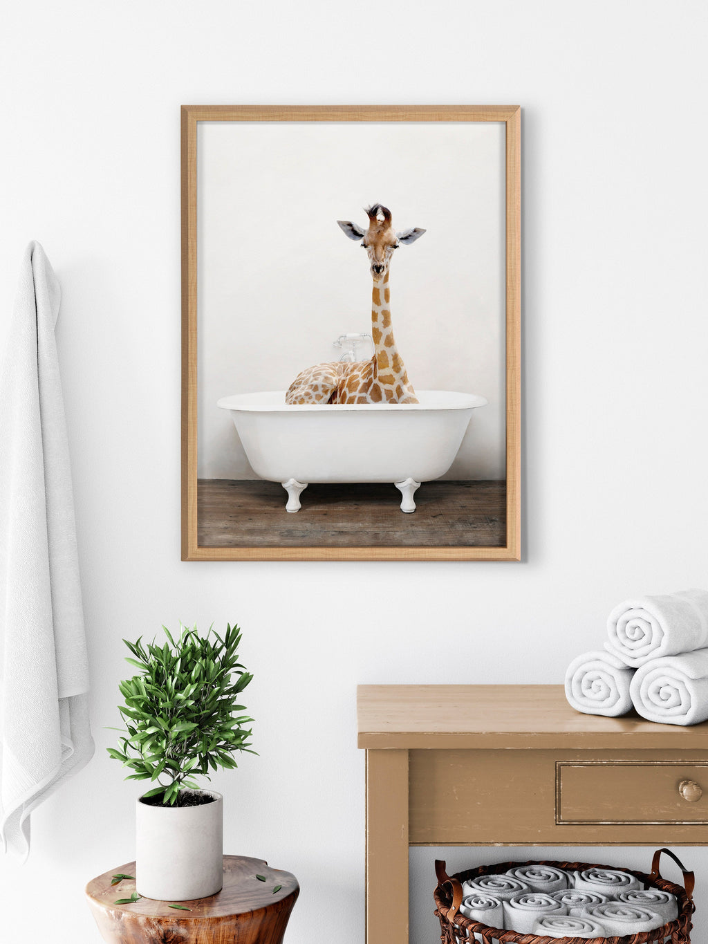 Blake Giraffe 2 in Tub Color Framed Printed Glass by Amy Peterson Art Studio