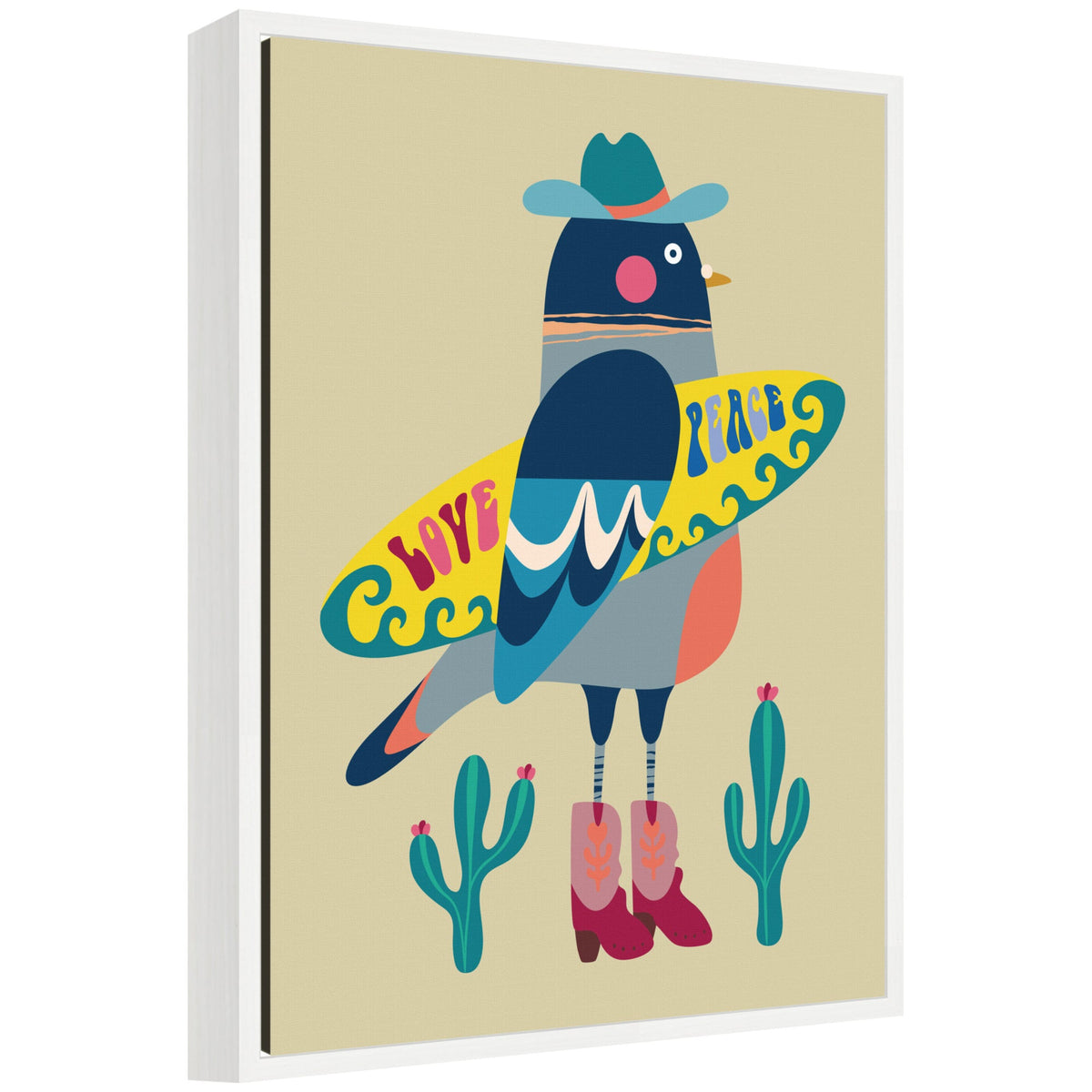 Sylvie Surfer Pigeon Framed Canvas by Rachel Lee