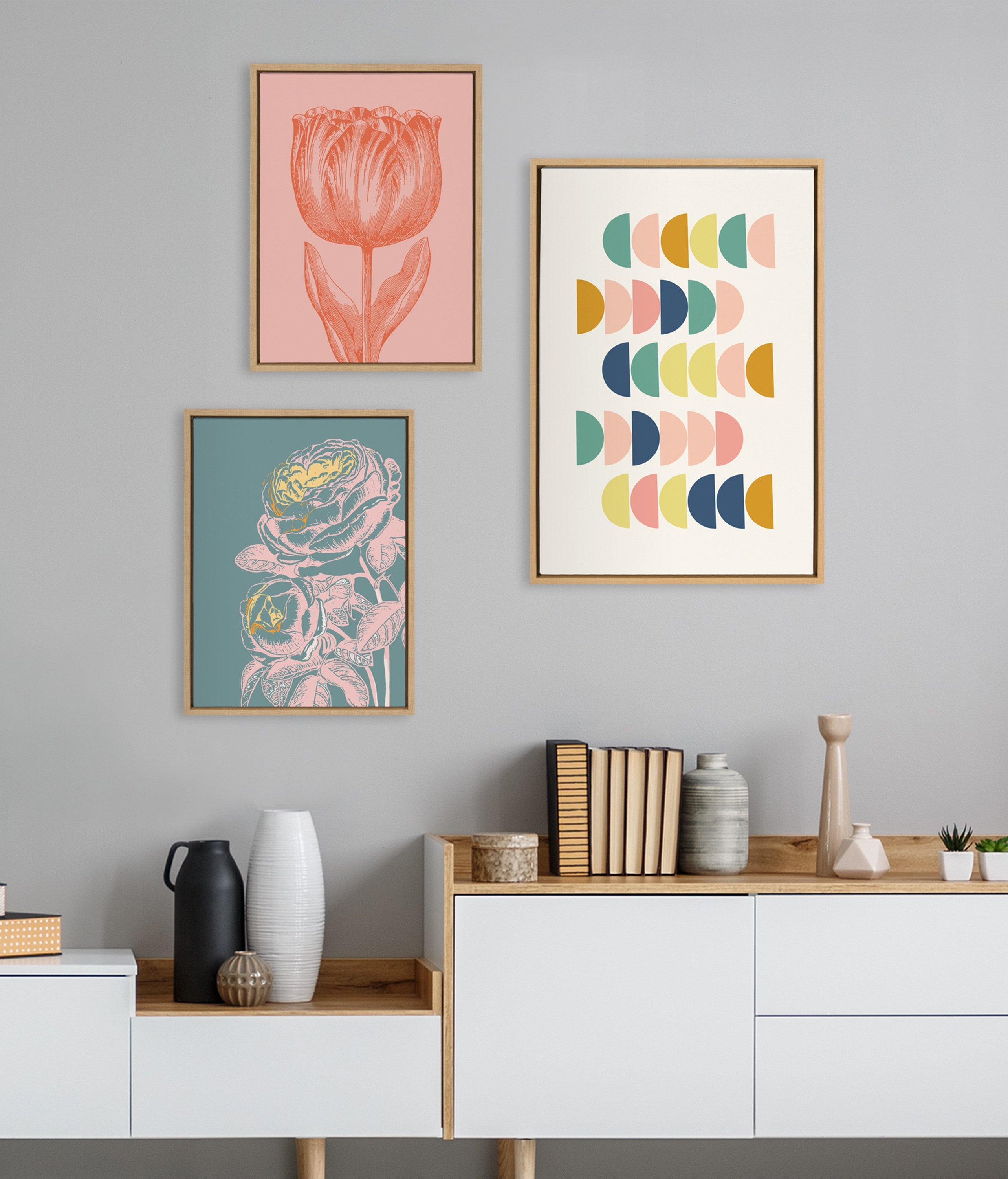 Sylvie Simple Shapes in Soft Colors Framed Canvas by Apricot and Birch