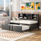 Industrial Metal Daybed With Trundle, Storage Shelves, USB Ports