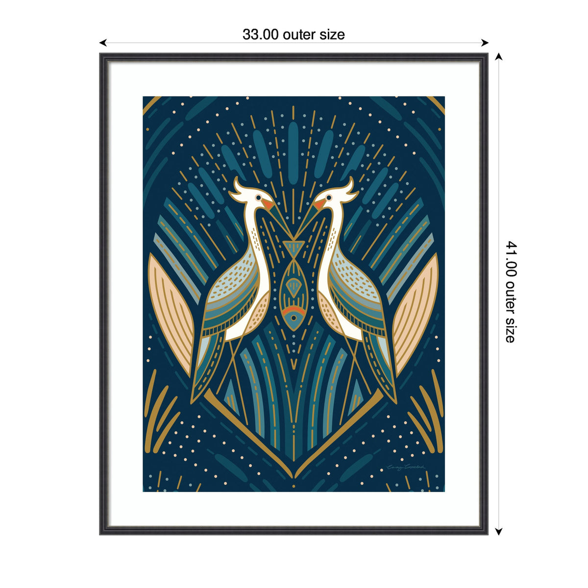 Framed Art Art Deco Herons Blue by Carey Copeland
