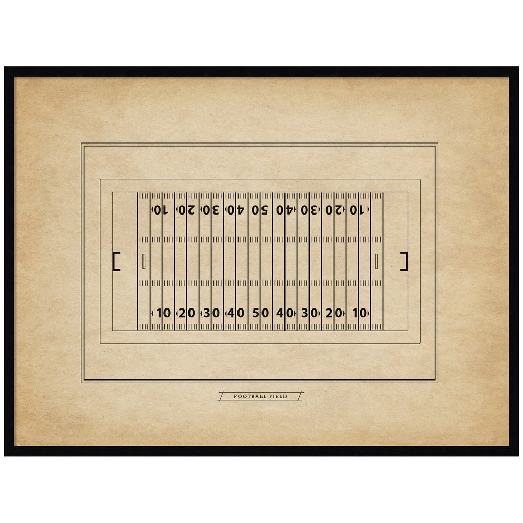 Vintage Sports Football Field Diagram Horizontal by The Creative Bunch Studio Framed Wall Art Print