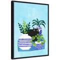 Blue Pots by Planet Cat Framed Canvas Wall Art Print
