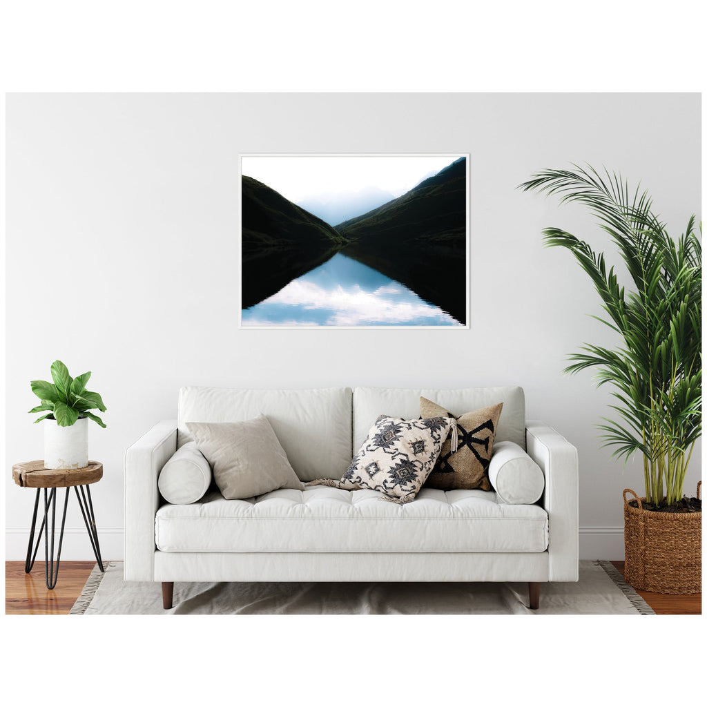 Sylvie Minimalist Mountain Lake Reflection at Sunrise Framed Canvas by Michael Schauer