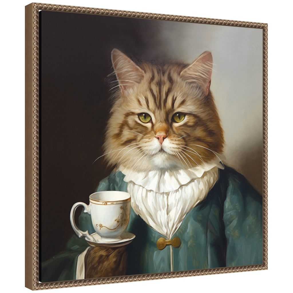 Sylvie Teacup Cat Framed Canvas by The Creative Bunch Studio