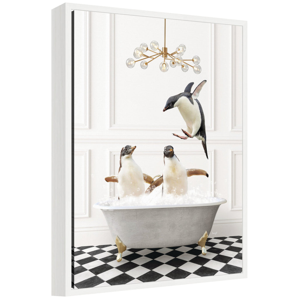 Sylvie Penguins in Lux Bathtub Framed Canvas by Amy Peterson