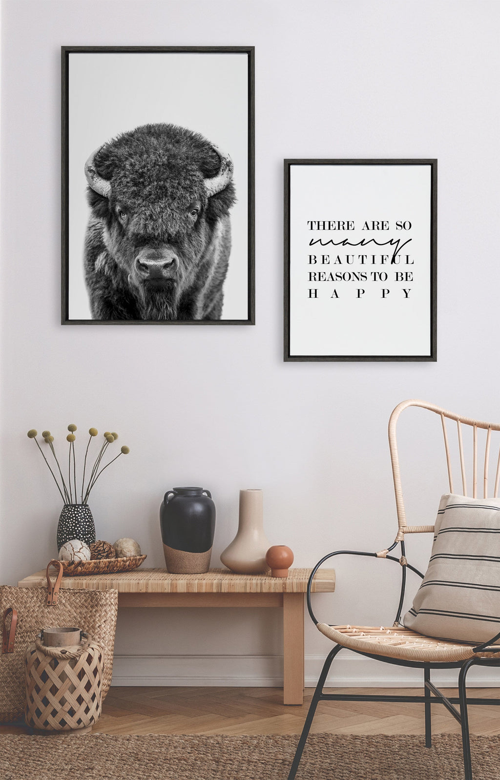 Sylvie Bison Portrait Black and White Framed Canvas by Amy Peterson Art Studio