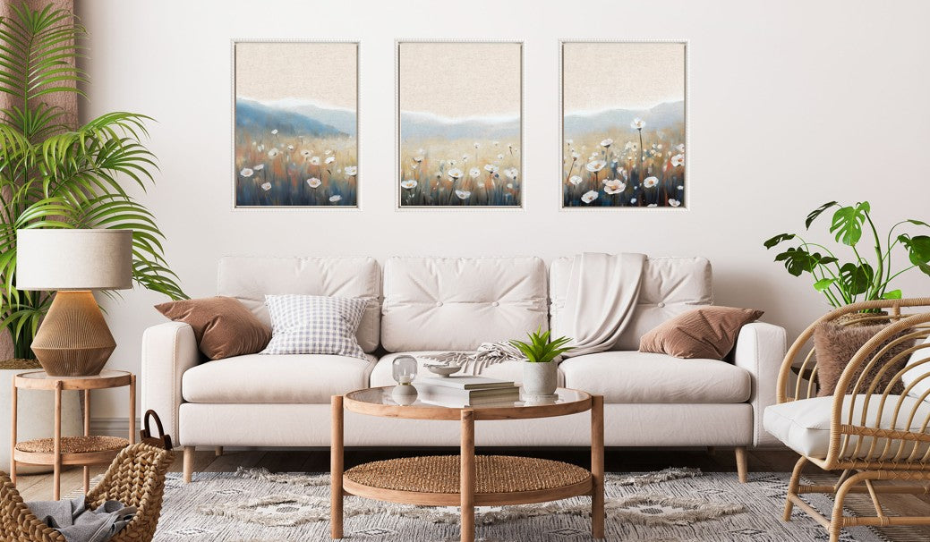 Sylvie Traditional Painterly Summer Meadows Framed Canvas Art Set by The Creative Bunch Studio