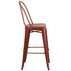 Commercial Grade 30 High Distressed Kelly Red Metal Indoor-Outdoor Barstool with Back