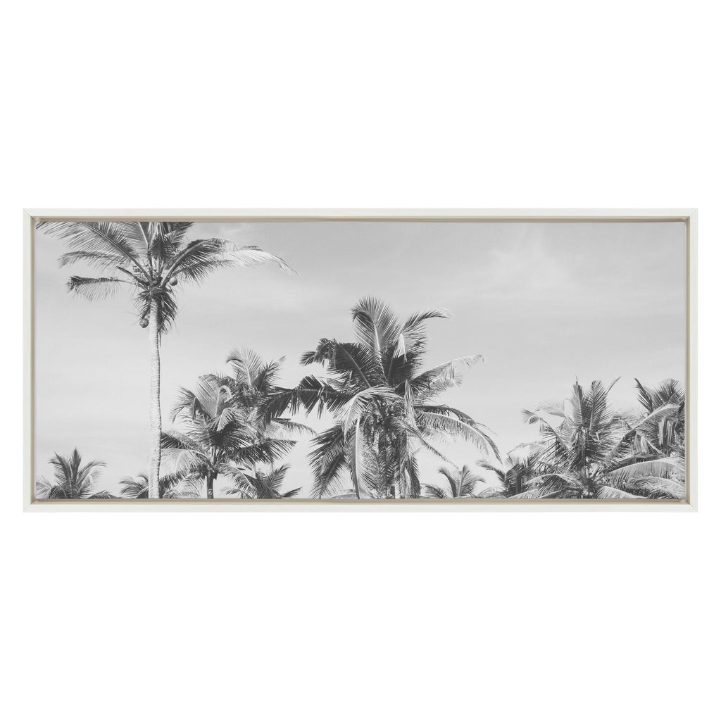Sylvie Coastal Coconut Palm Tree Beach BW Framed Canvas by The Creative Bunch Studio