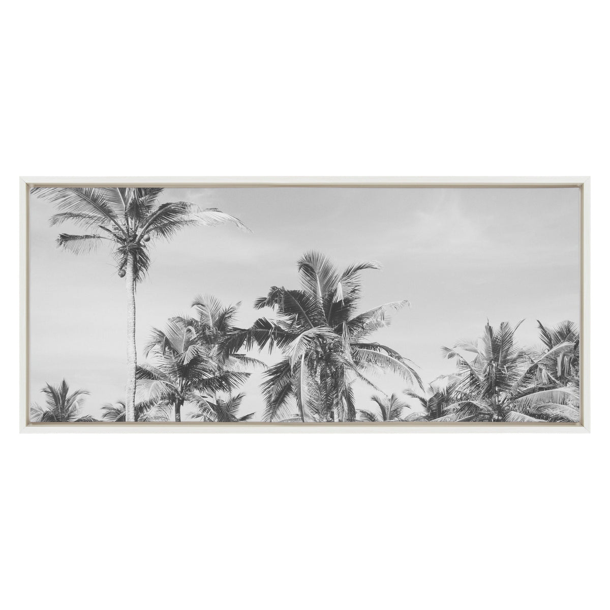 Sylvie Coastal Coconut Palm Tree Beach BW Framed Canvas by The Creative Bunch Studio