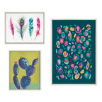 Sylvie Leopard 3, Feather Four and 800 Folk Cactus v2 Framed Canvas by Jessi Raulet of Ettavee