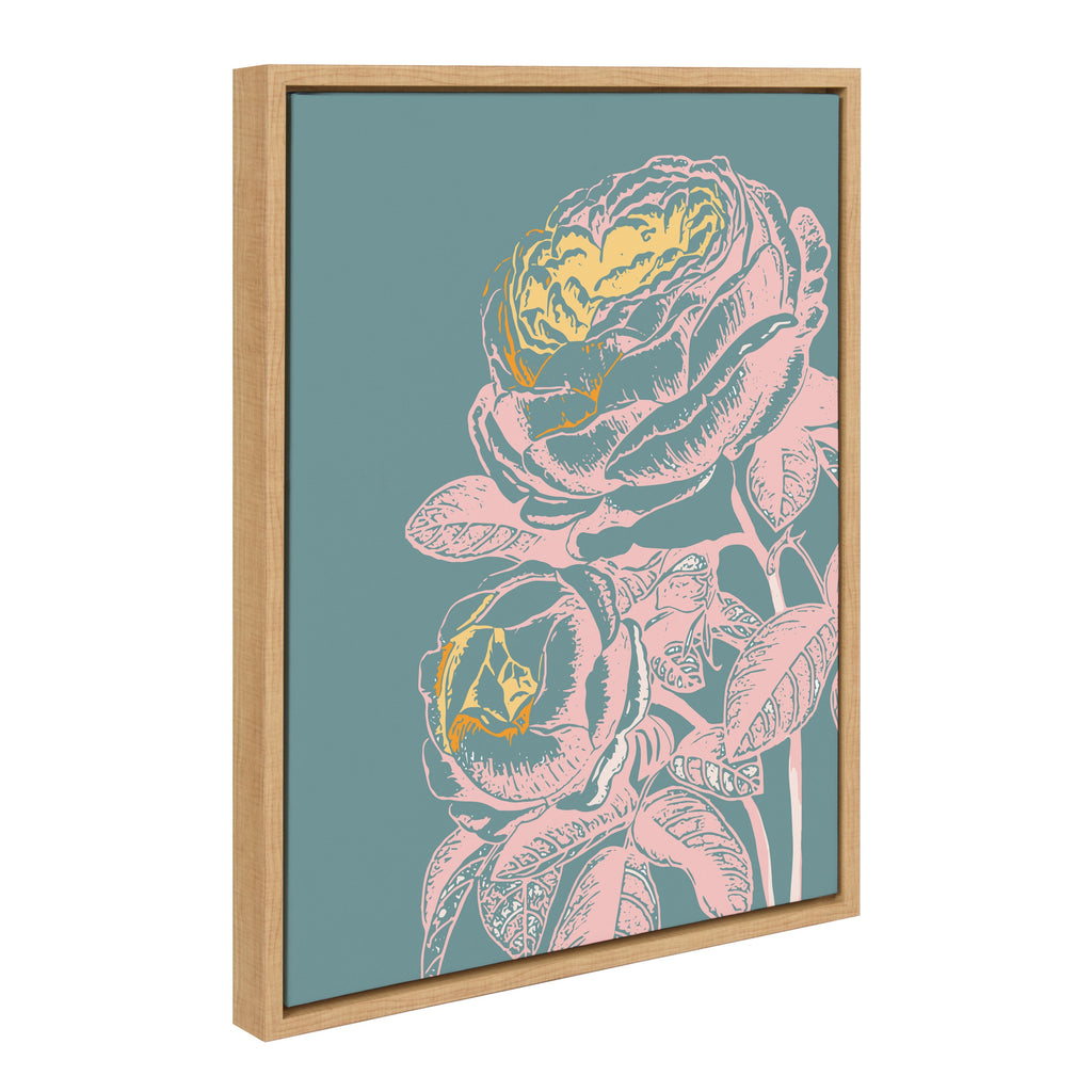 Sylvie Floral in Teal Framed Canvas by Apricot and Birch