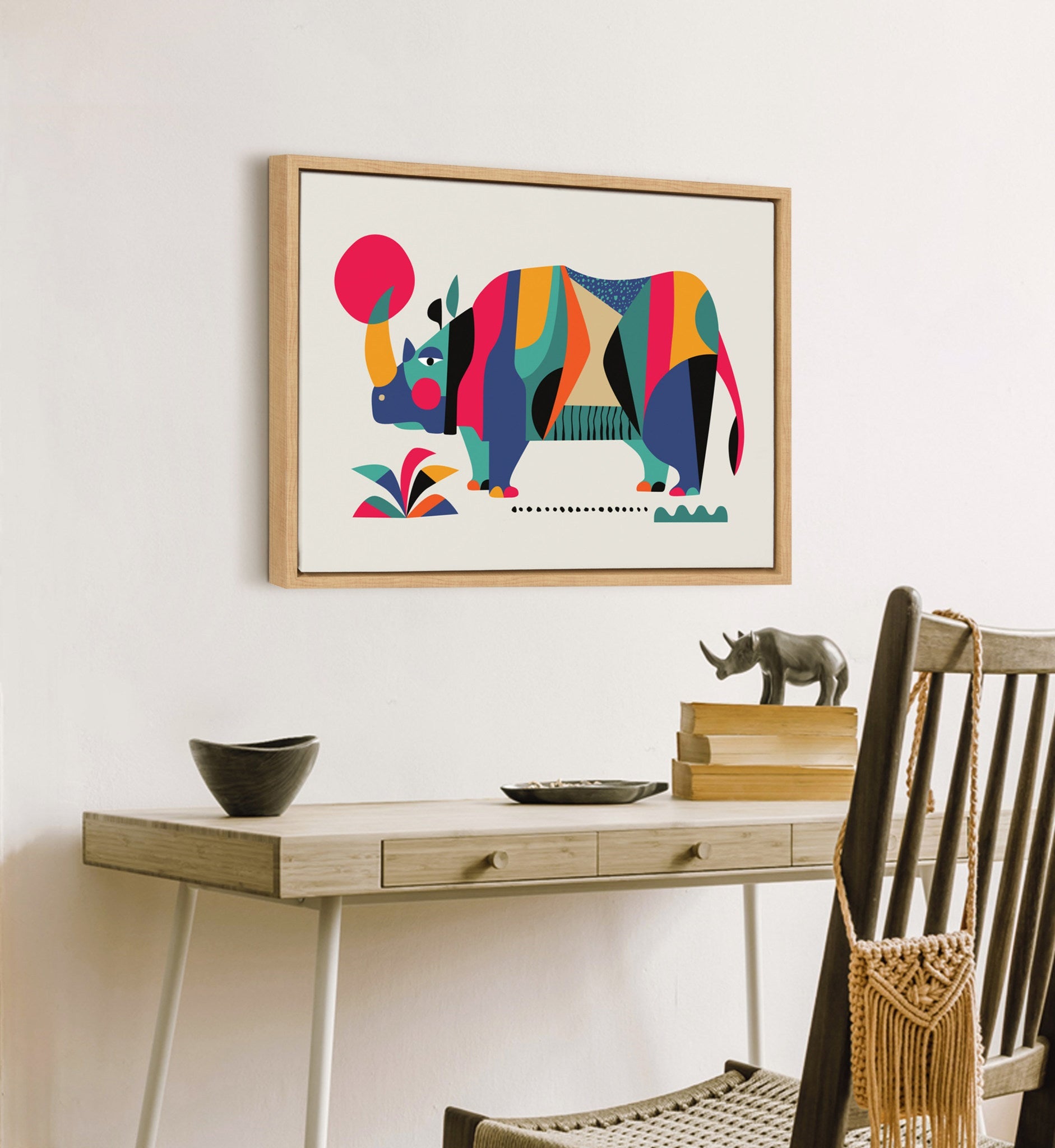 Sylvie Rhinoceros Framed Canvas by Rachel Lee of My Dream Wall